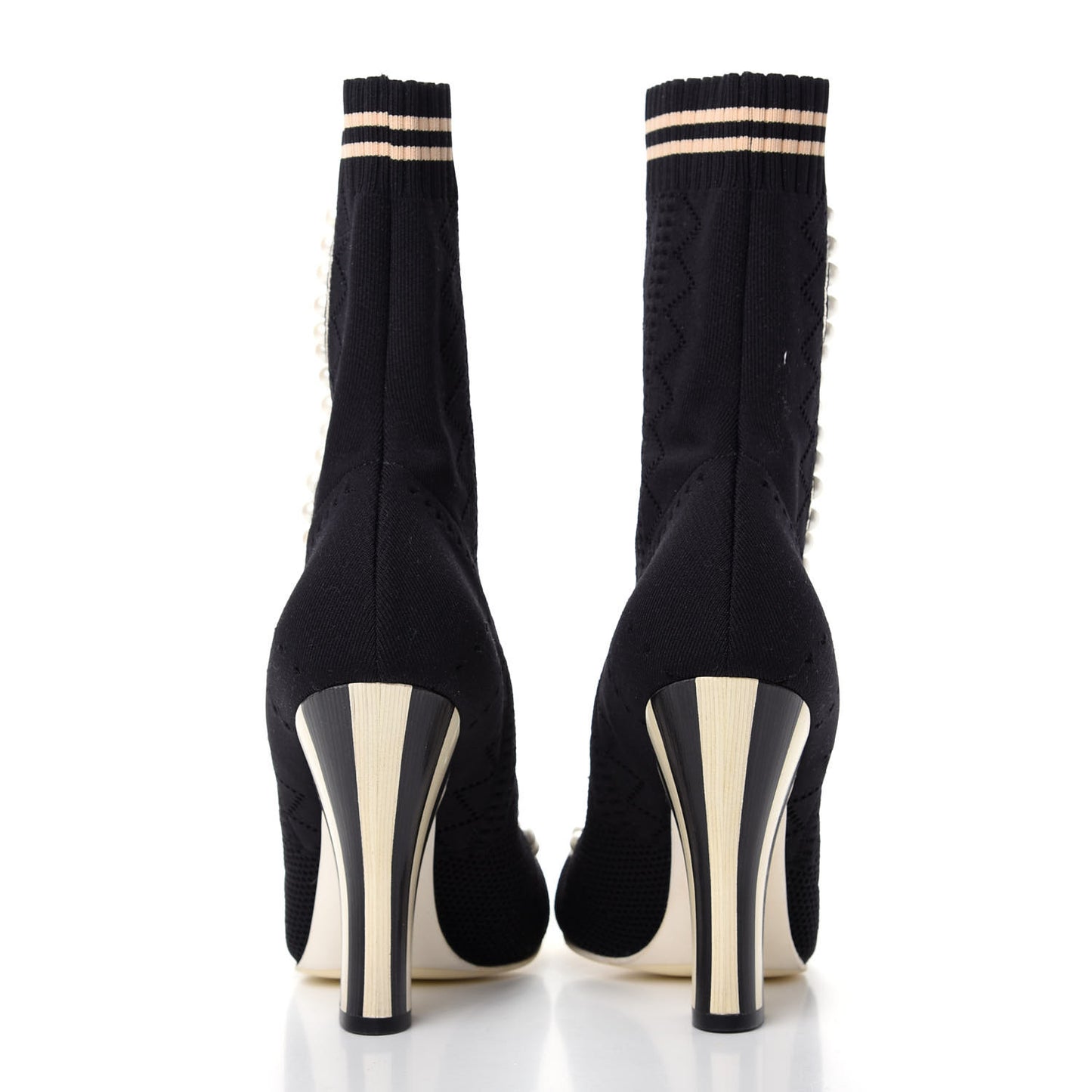 Stretch Fabric Pearl Embellished Openwork Rockoko 105mm Sock Boots 39.5 Black