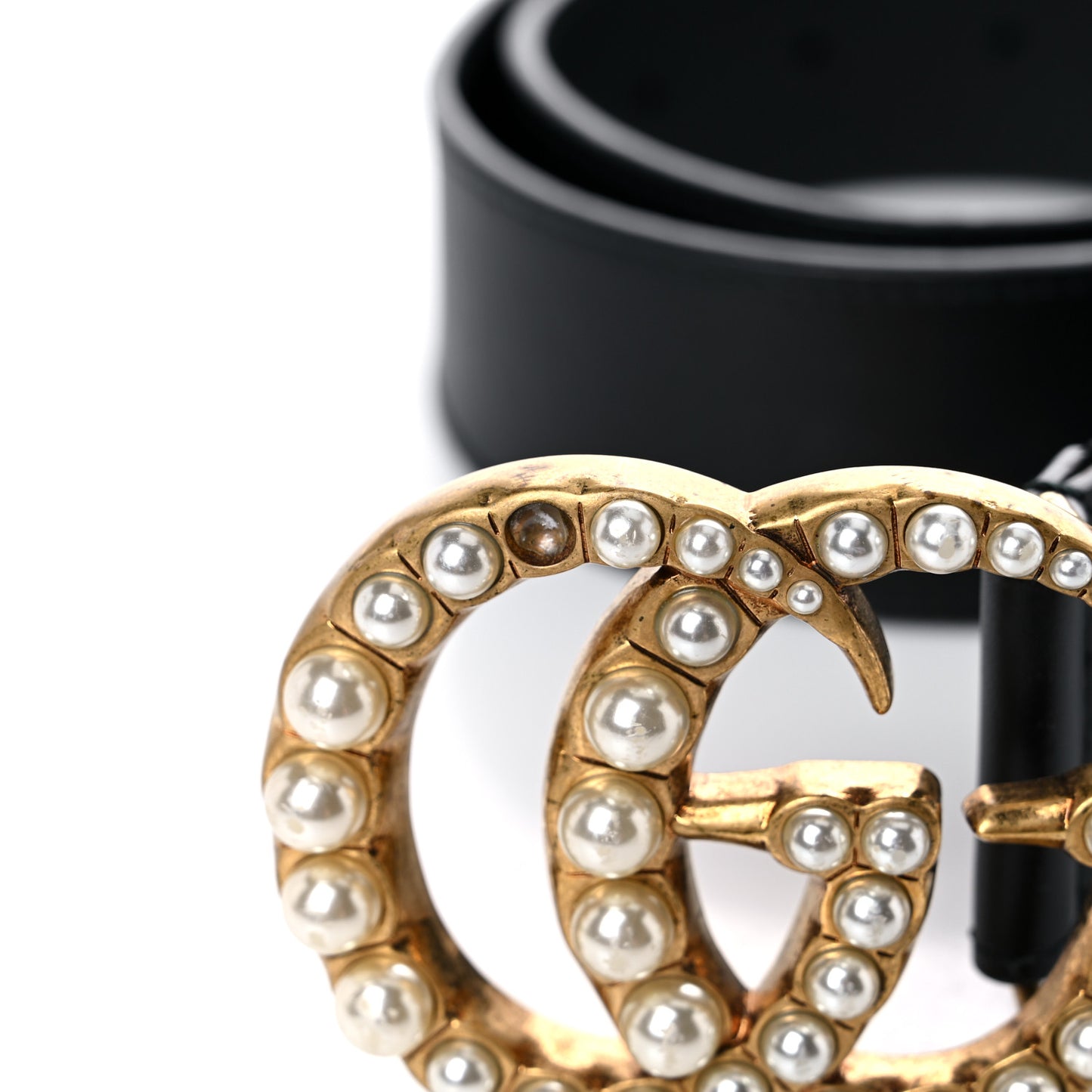 Moon Calfskin Pearl Double G 40mm Belt 70 28 Black Cream