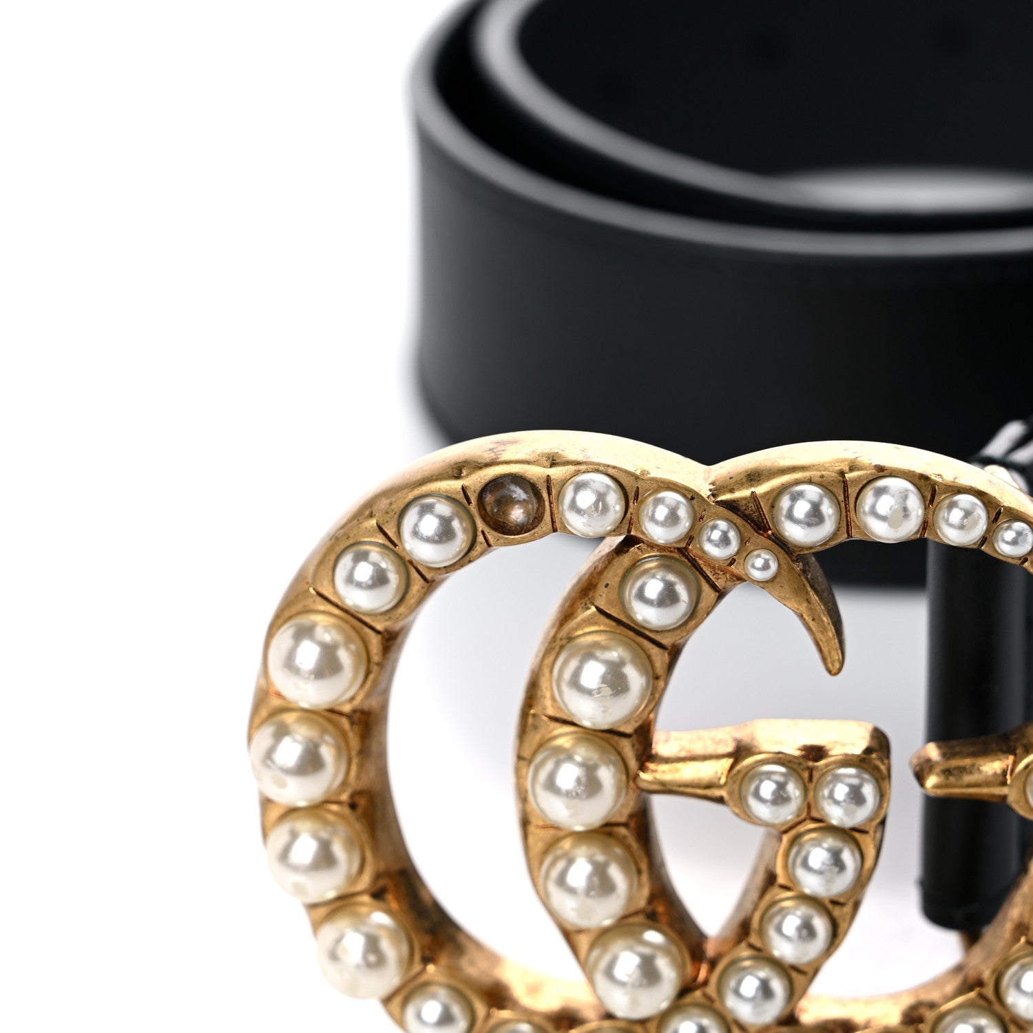 Gucci Moon Calfskin Pearl Double G 40mm Belt 70 28 Black Cream 8 of 8