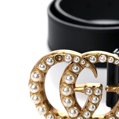 Gucci Moon Calfskin Pearl Double G 40mm Belt 70 28 Black Cream 8 of 8
