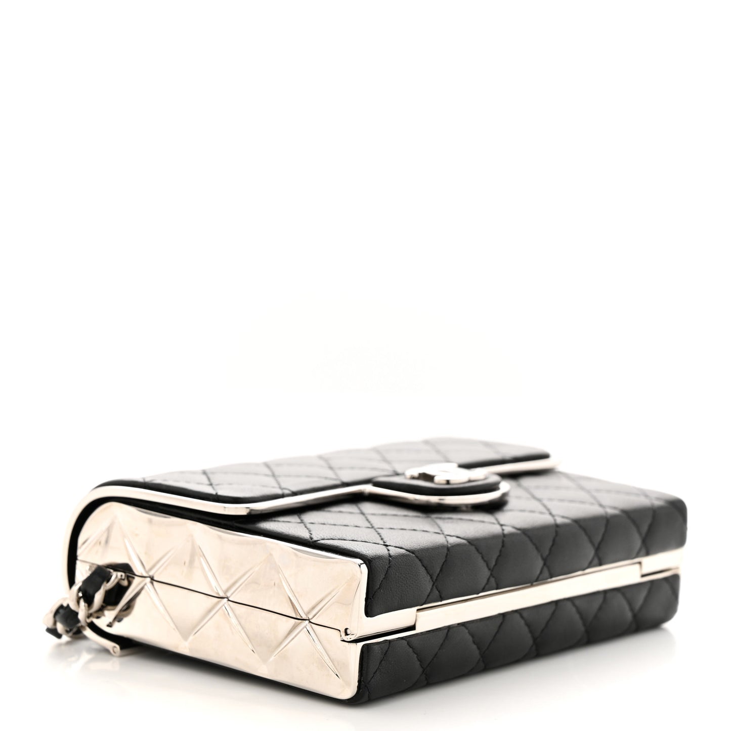 Lambskin Metal Quilted Small Evening Bag With Chain Black