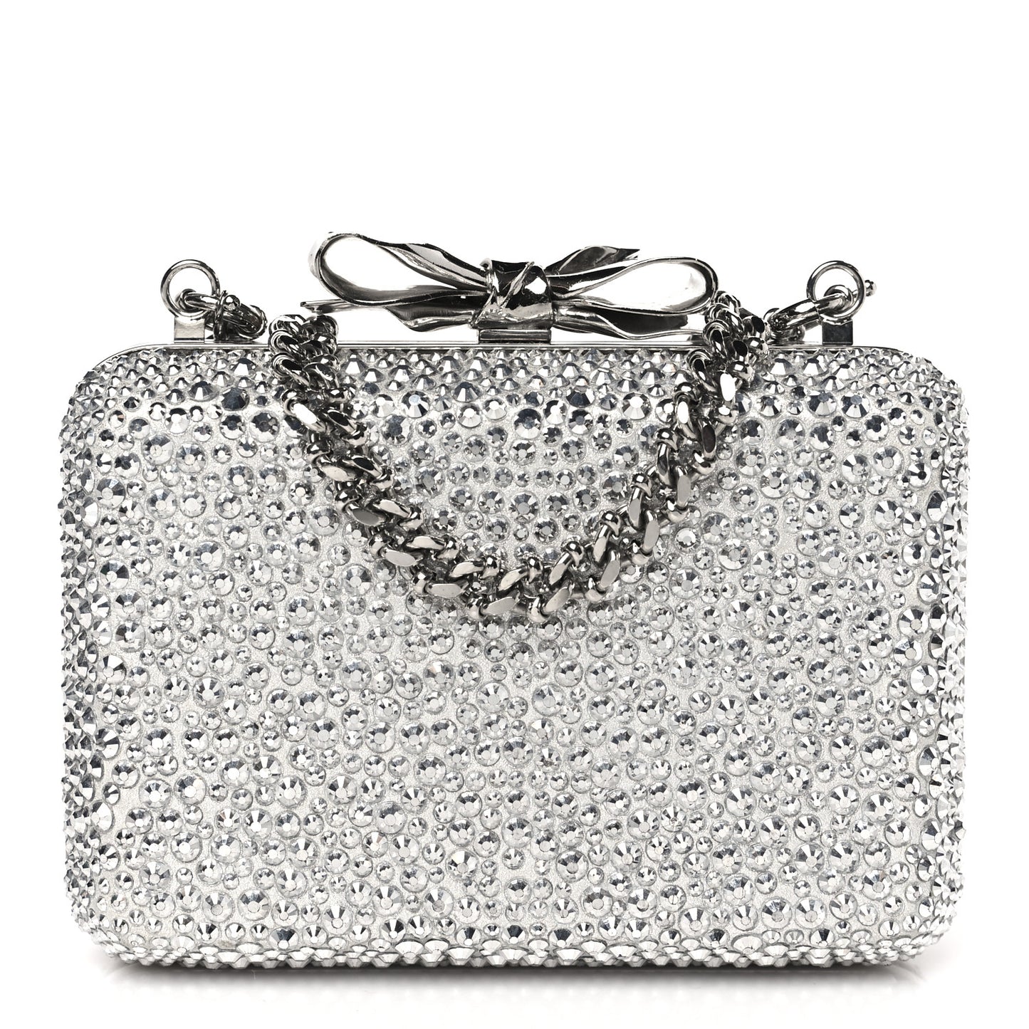 Crystal Strass Fiocco Box Clutch Silver