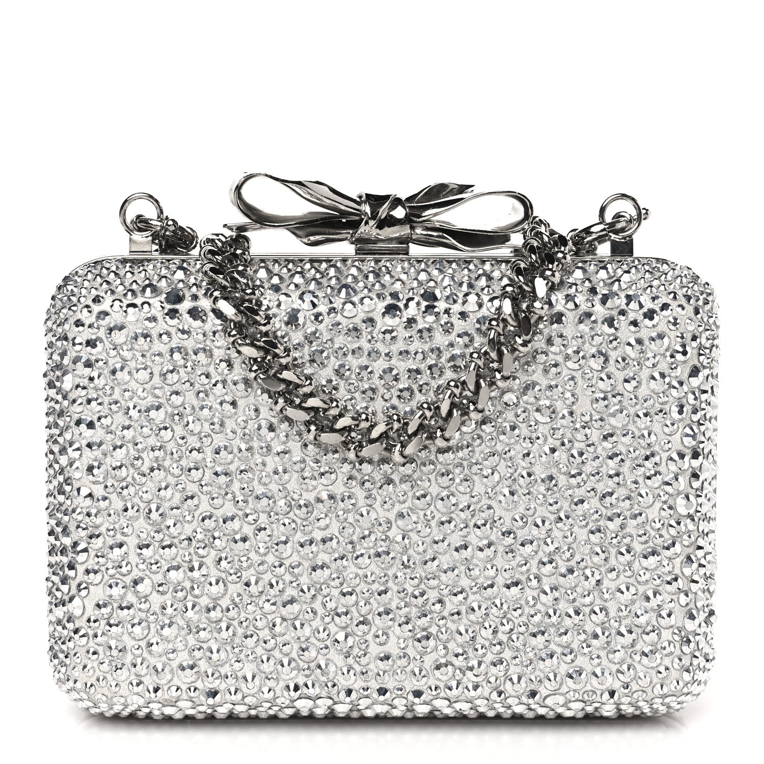 Christian Louboutin Crystal Strass Fiocco Box Clutch Silver 1 of 8