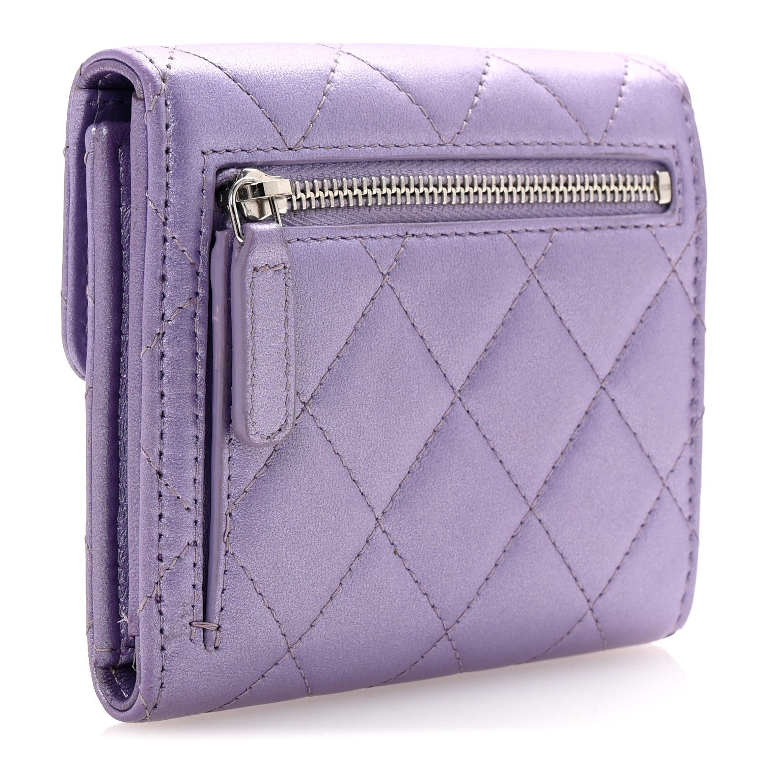 Chanel Metallic Lambskin Quilted Compact Flap Wallet Light Purple 3 of 9
