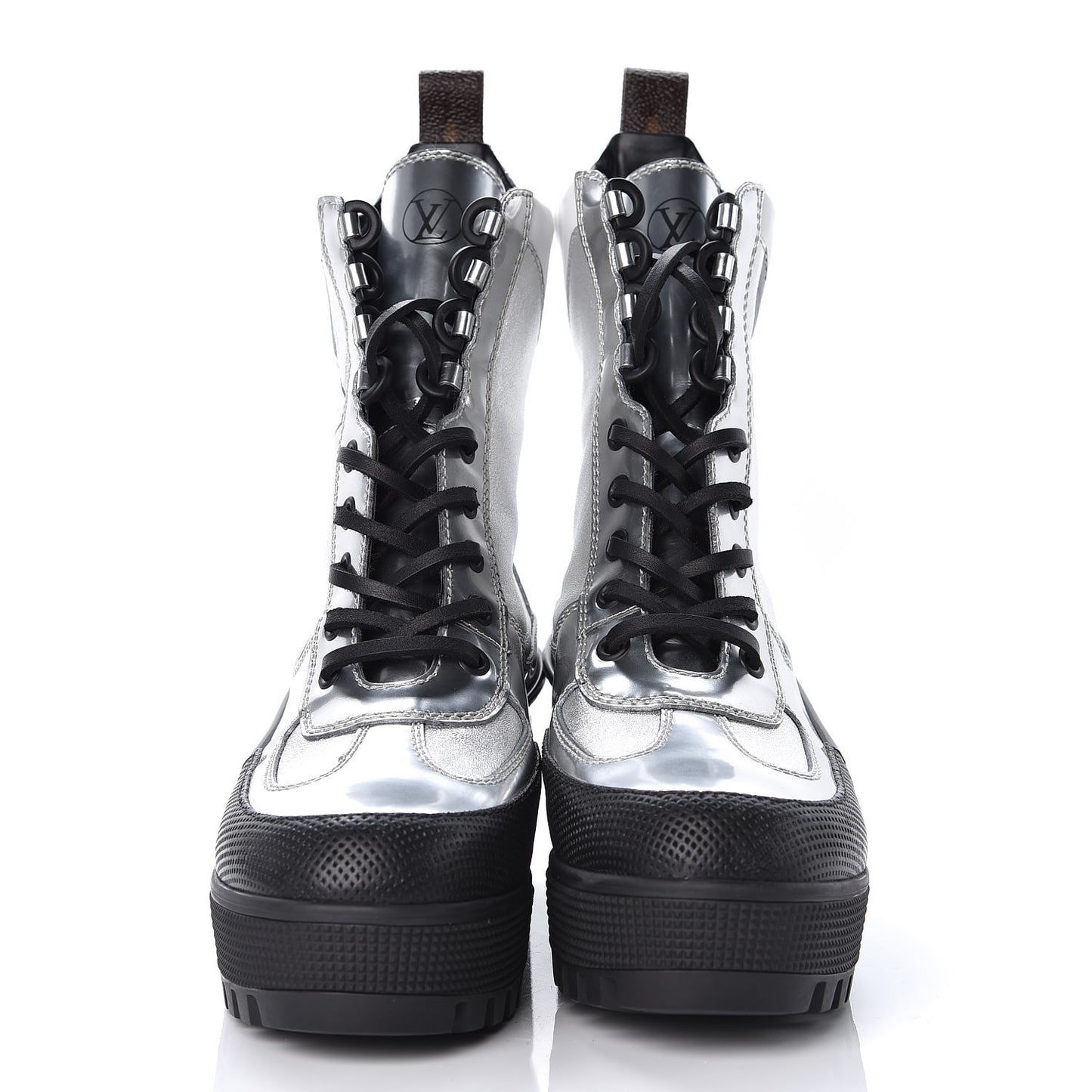 Patent Calfskin Spaceship Laureate Platform Desert Boots 36 Silver