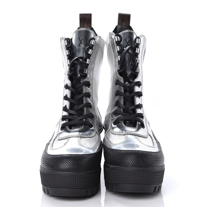 Louis Vuitton Patent Calfskin Spaceship Laureate Platform Desert Boots 36 Silver 2 of 7
