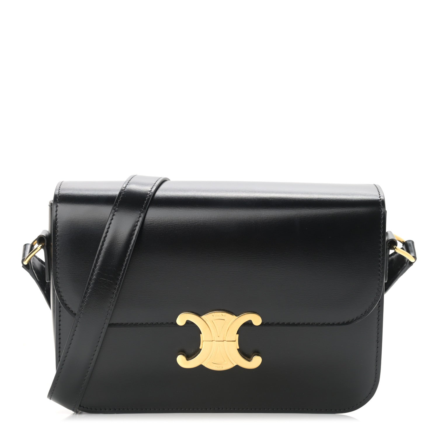 Celine Shiny Calfskin Medium Triomphe Black 1 of 14