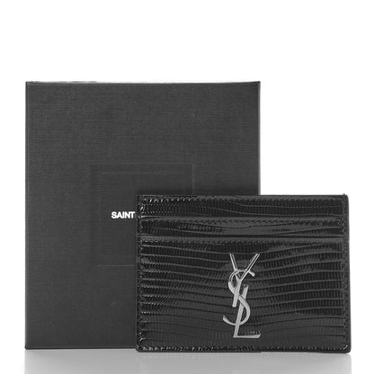 Saint Laurent Patent Tejus Lizard Calfskin Embossed Card Case Black 9 of 9