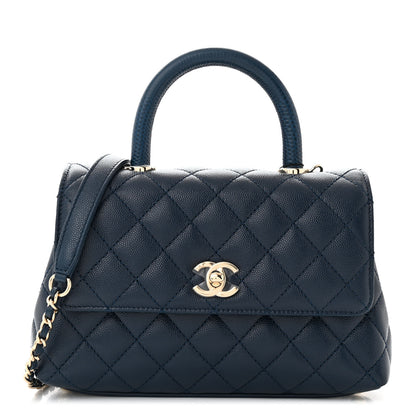 Chanel Caviar Quilted Lizard Embossed Mini Coco Handle Flap Navy Blue 1 of 11