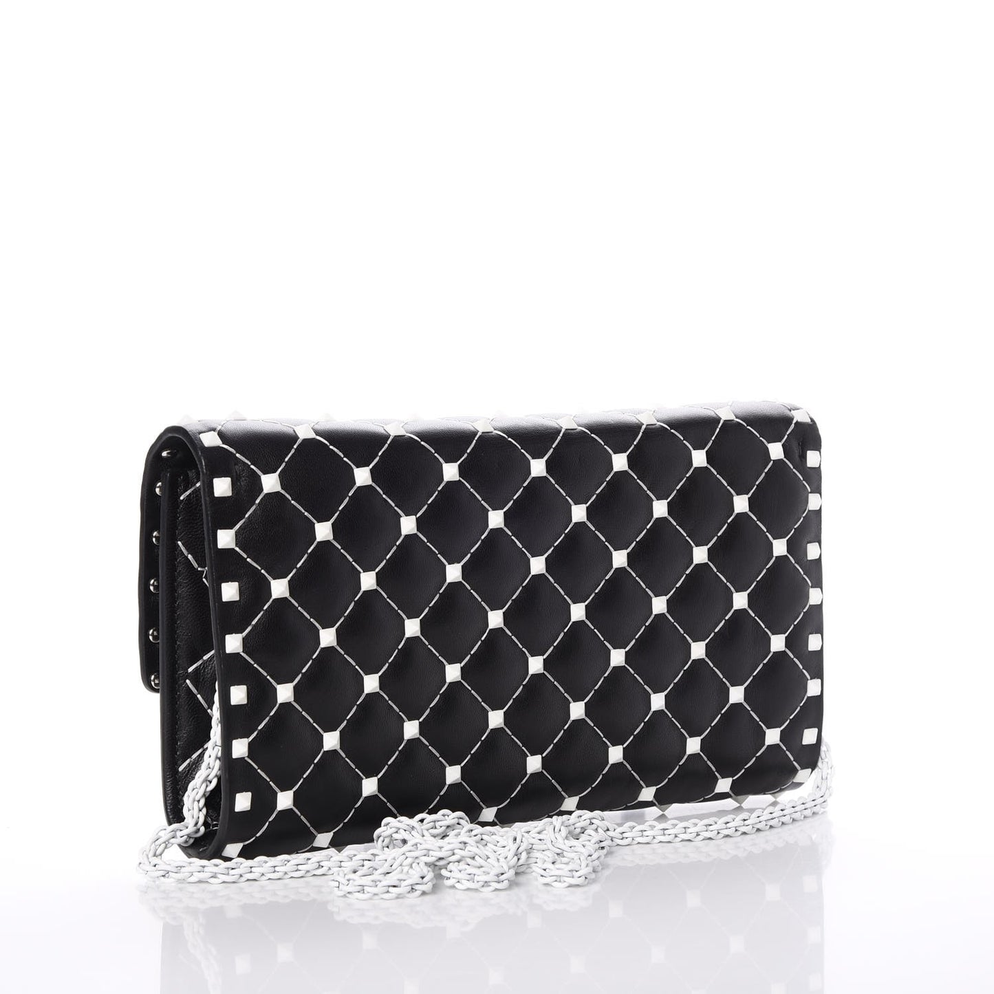 Lambskin Free Rockstud Spike Wallet On Chain Black