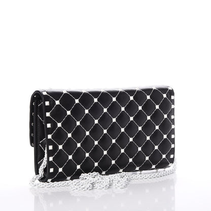 Valentino Garavani Lambskin Free Rockstud Spike Wallet On Chain Black 3 of 9