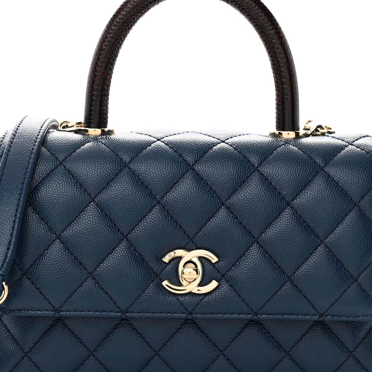 Caviar Quilted Lizard Embossed Mini Coco Handle Flap Navy Blue
