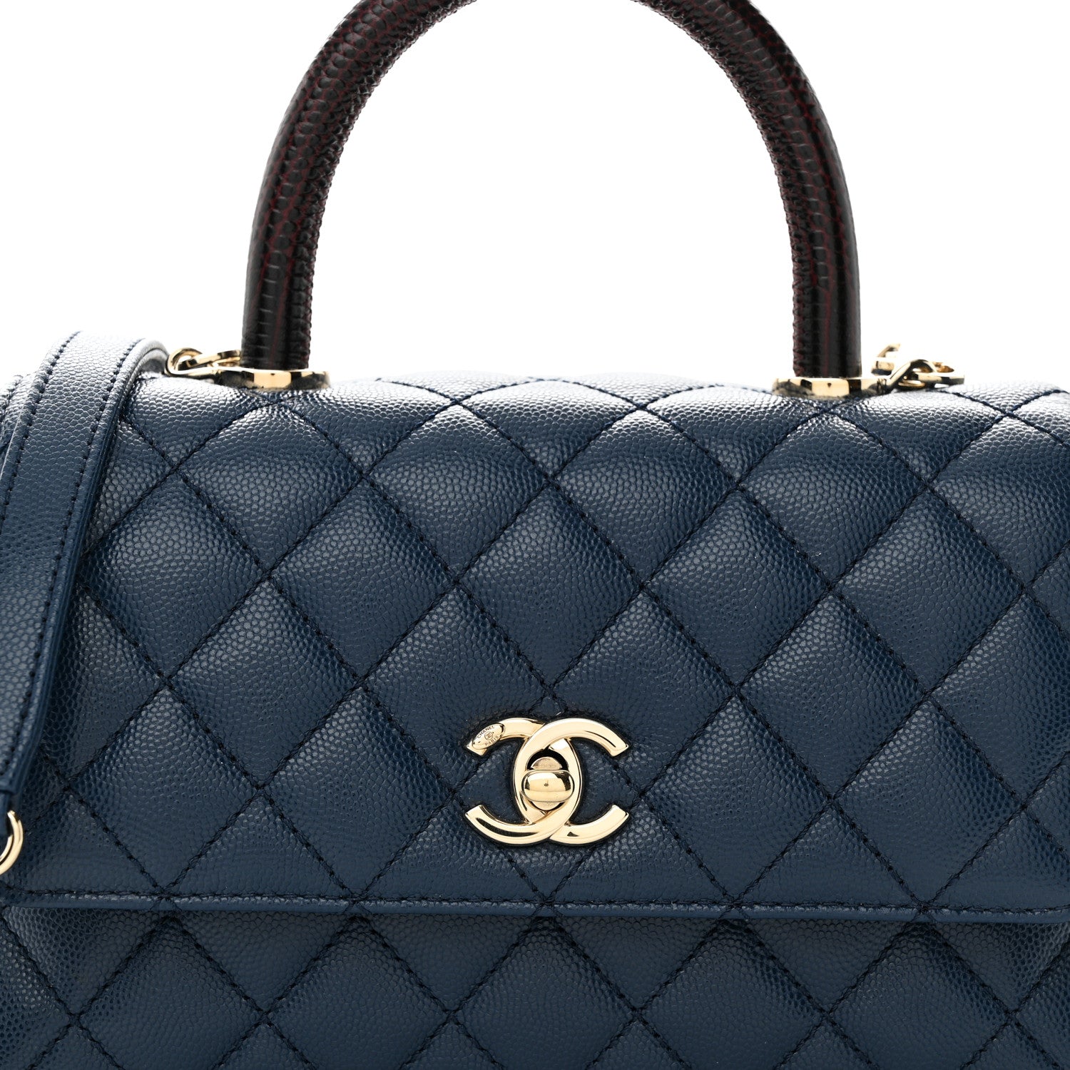 Chanel Caviar Quilted Lizard Embossed Mini Coco Handle Flap Navy Blue 8 of 13
