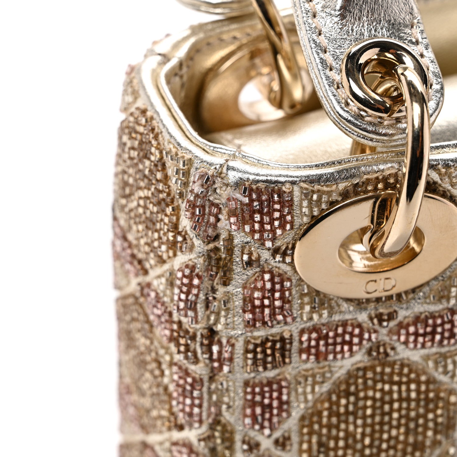 Christian Dior Metallic Lambskin Cannage Beaded Embroidered Micro Lady Dior Gold 12 of 14
