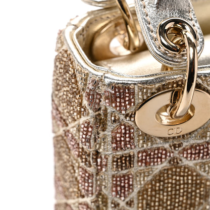 Christian Dior Metallic Lambskin Cannage Beaded Embroidered Micro Lady Dior Gold 12 of 14