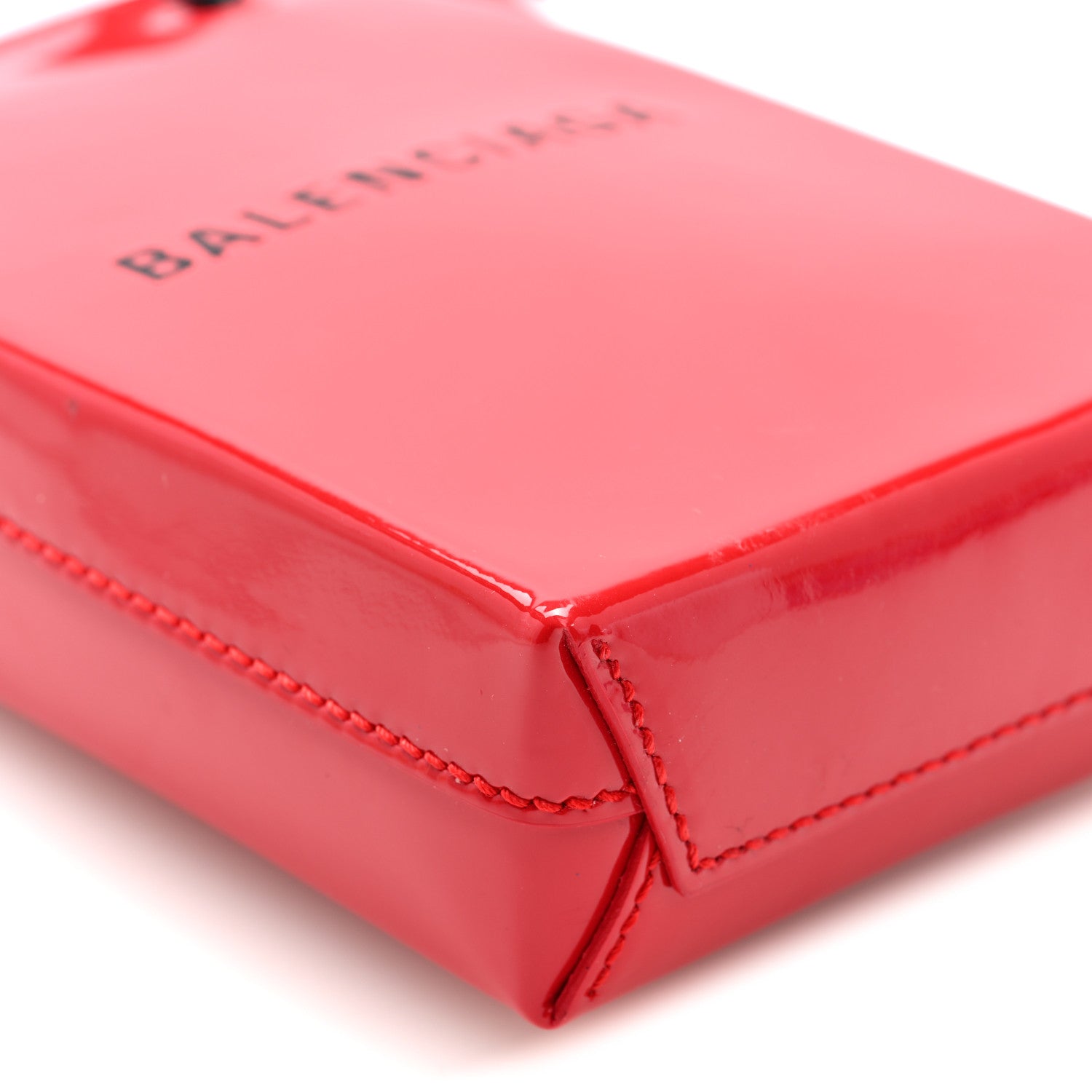 Balenciaga Patent Calfskin Logo Shopping Phone Holder Bag Bright Red 8 of 9