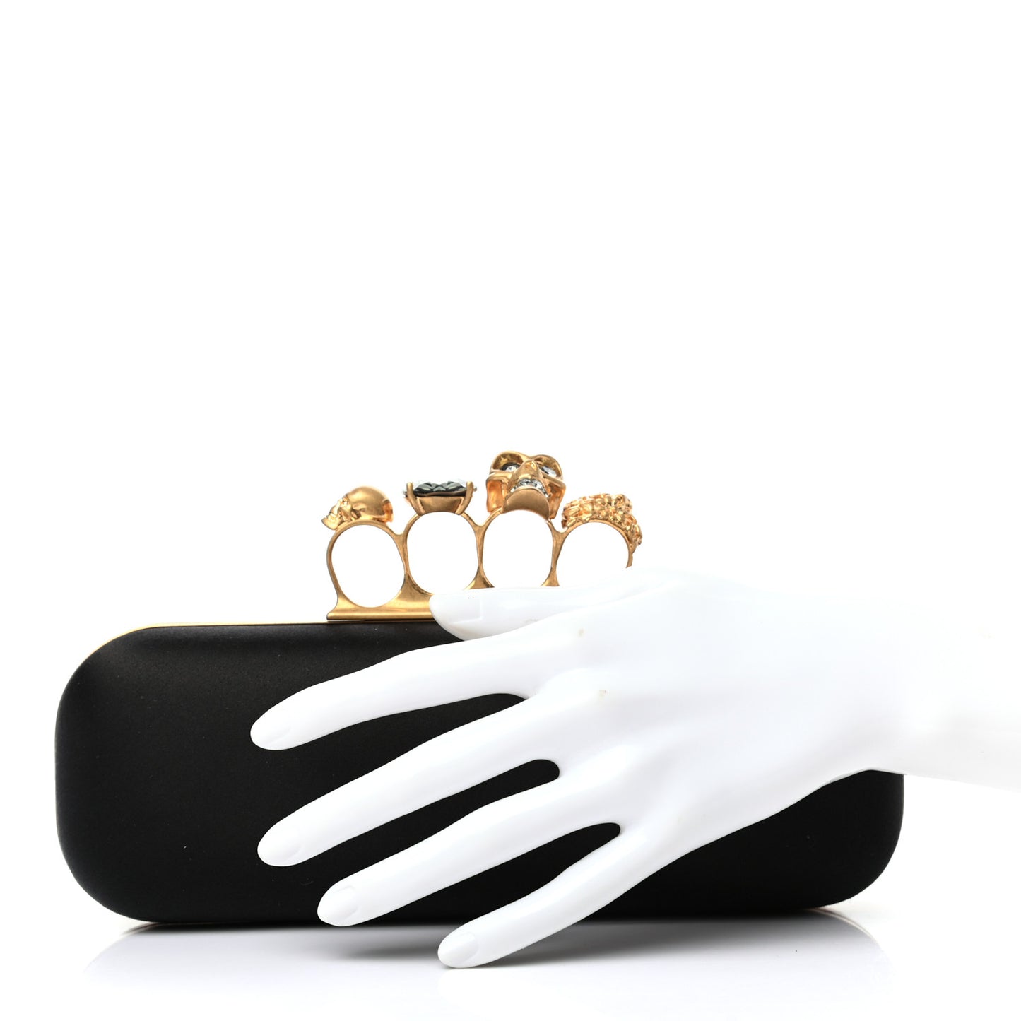 Satin Skull Knuckle Duster Box Clutch Black
