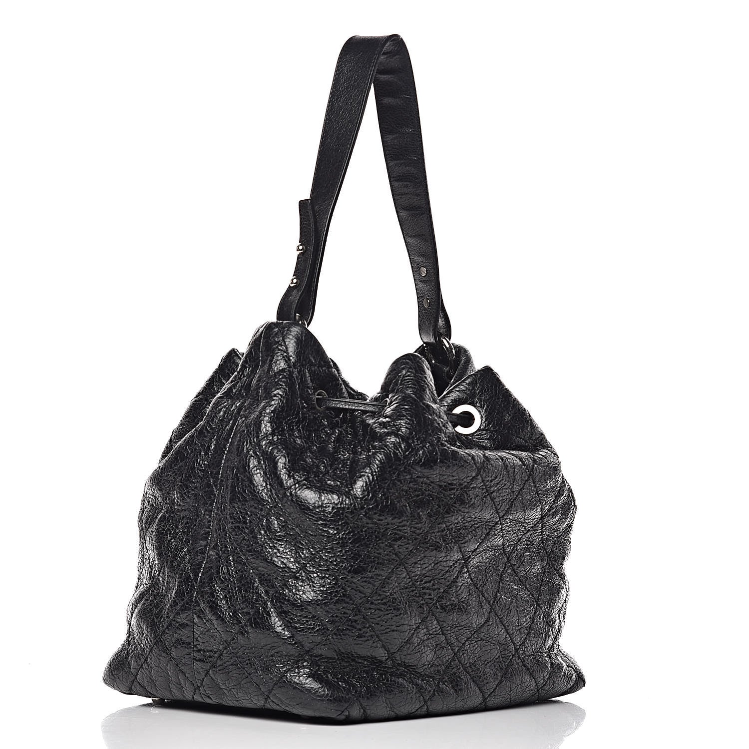 Chanel Glazed Calfskin On The Road Drawstring Tote Black 3 of 14