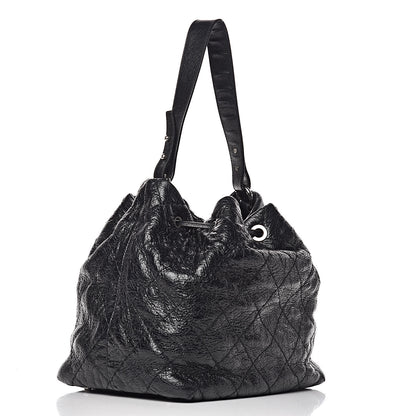 Chanel Glazed Calfskin On The Road Drawstring Tote Black 3 of 14