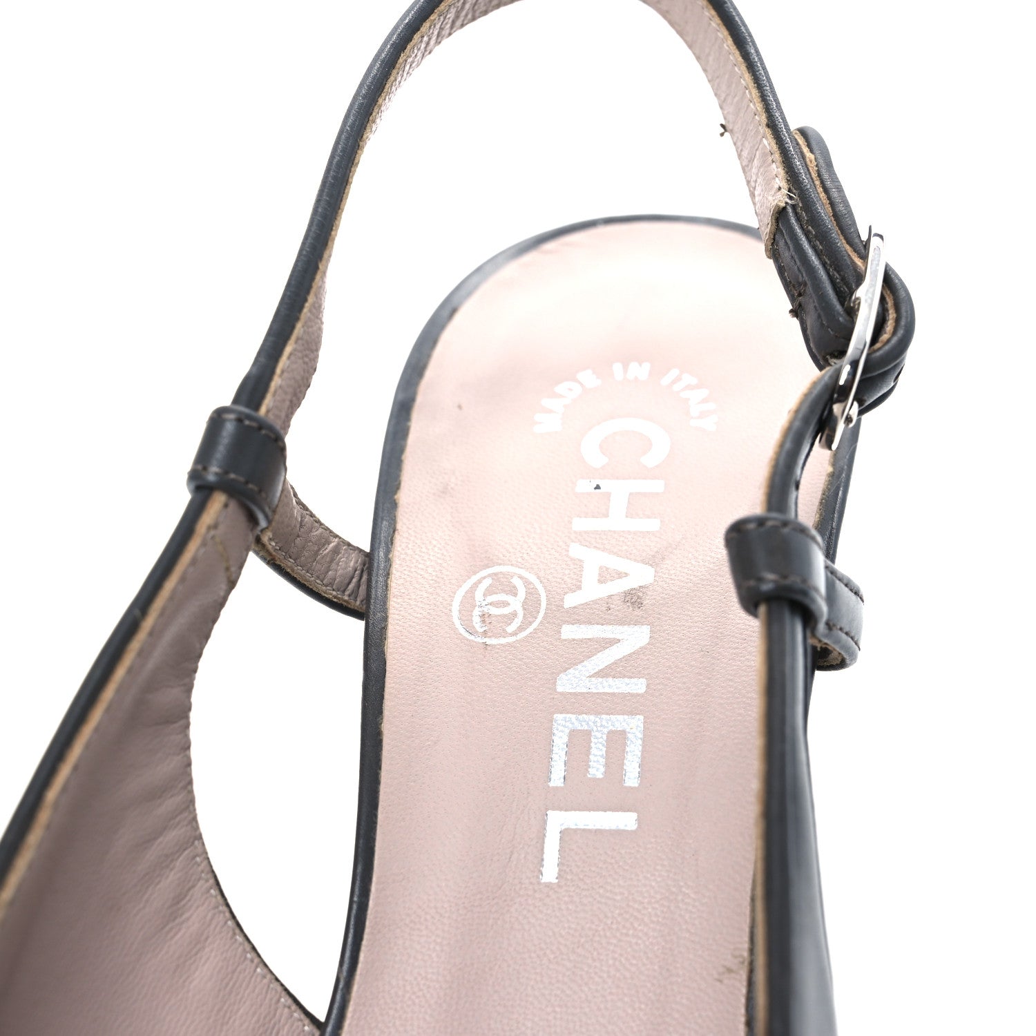Chanel Metallic Lambskin Cap Toe CC Slingback Heels 36.5 Khaki Silver 15 of 15