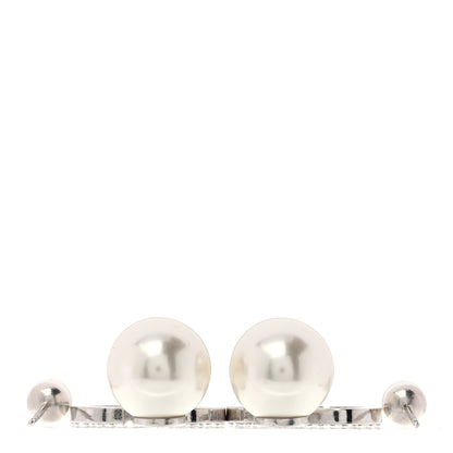 Christian Dior Pearl Crystal Tribal CD Drop Earrings Silver 3 of 5