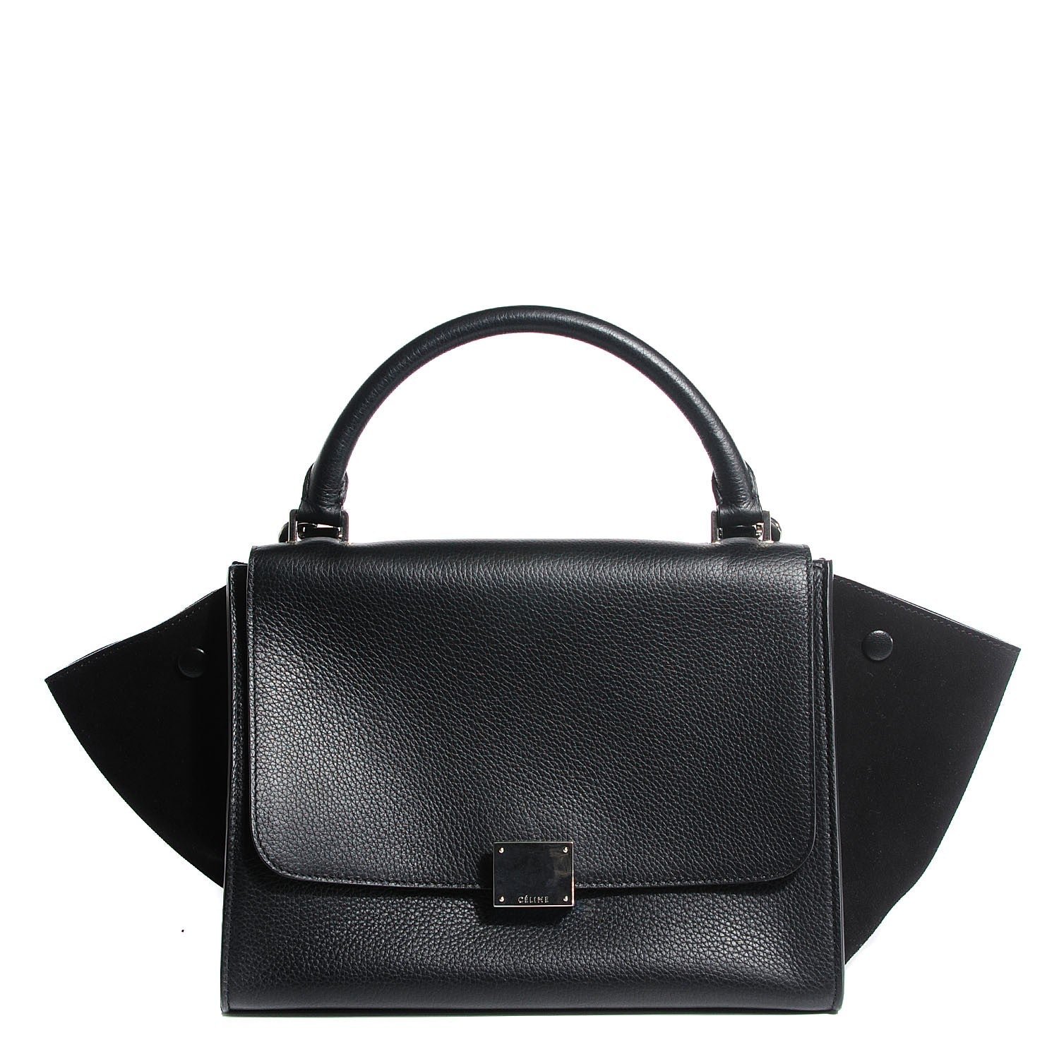 Celine Drummed Calfskin Suede Small Trapeze Black 1 of 8
