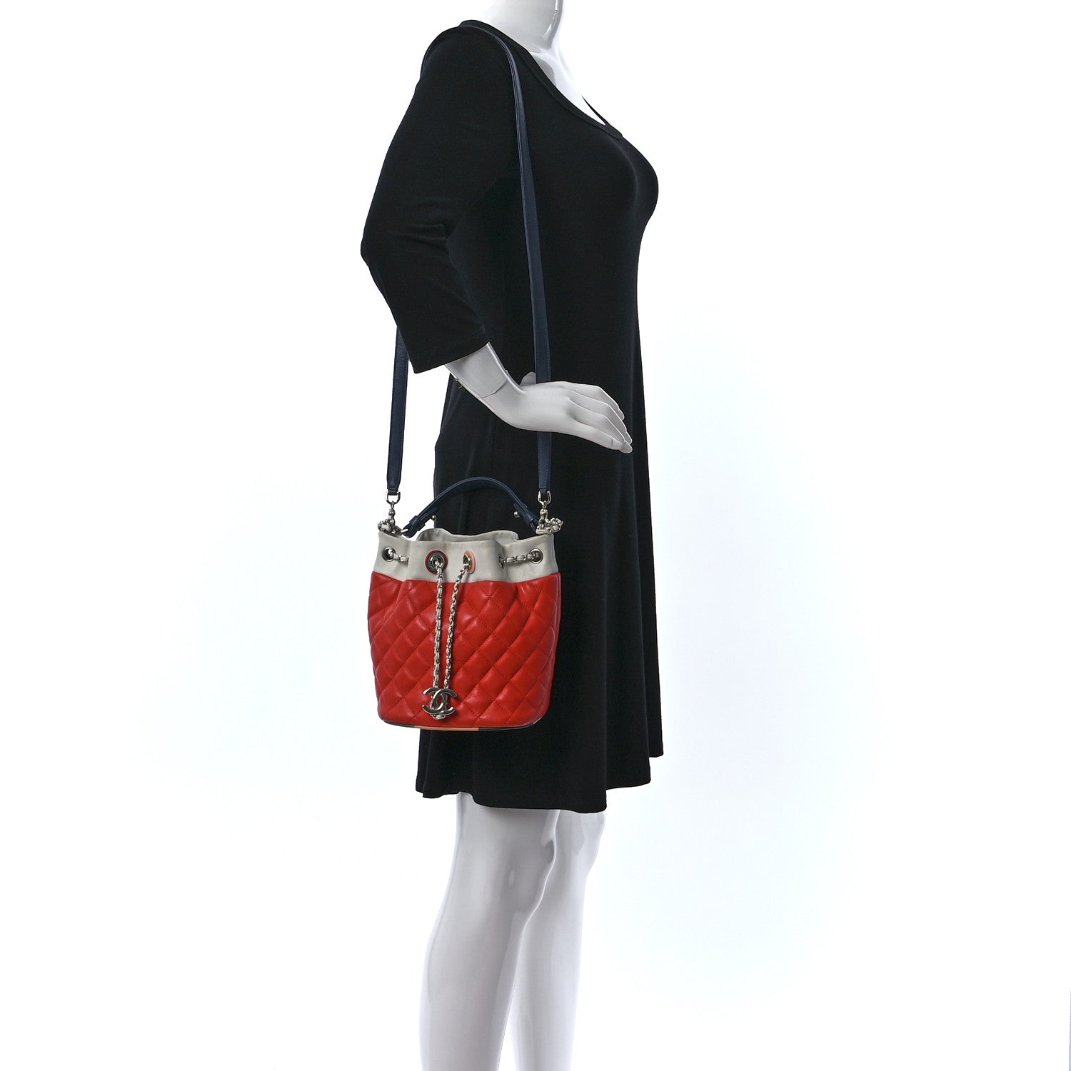Chanel Lambskin Quilted Cuba Drawstring Tote Red White Blue 2 of 9