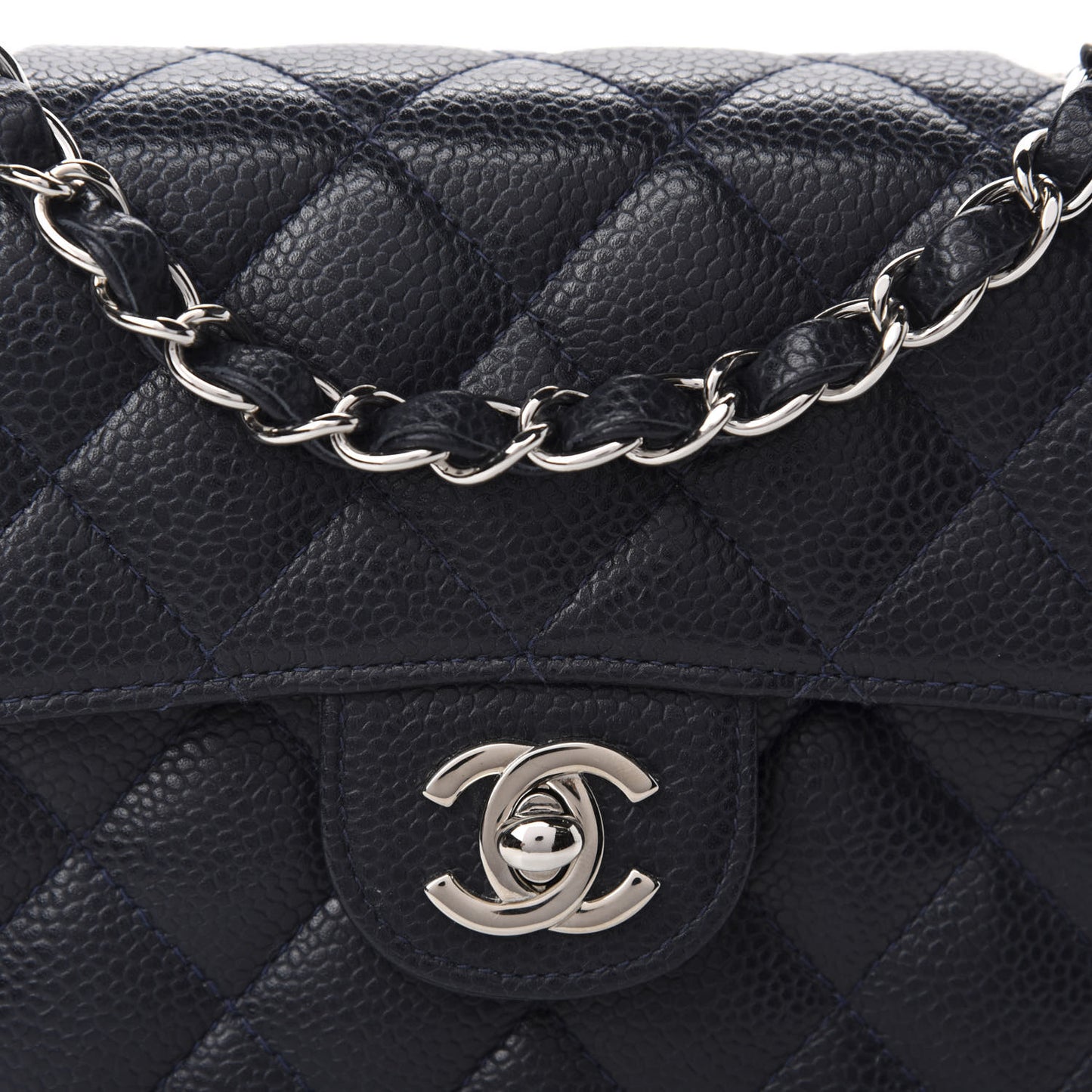 Caviar Quilted Mini Square Flap Navy