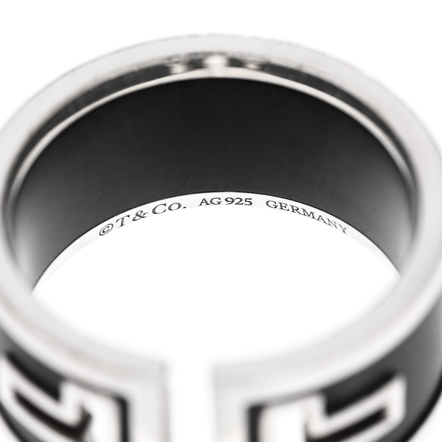 Sterling Silver Black Ceramic T Cutout Ring 58 8.25