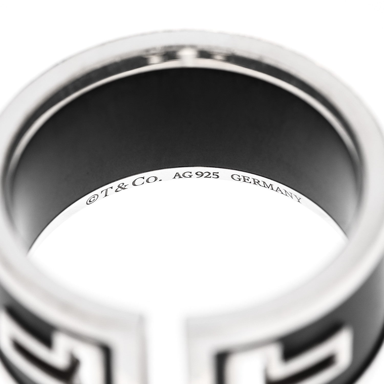 Tiffany Sterling Silver Black Ceramic T Cutout Ring 58 8.25 4 of 5