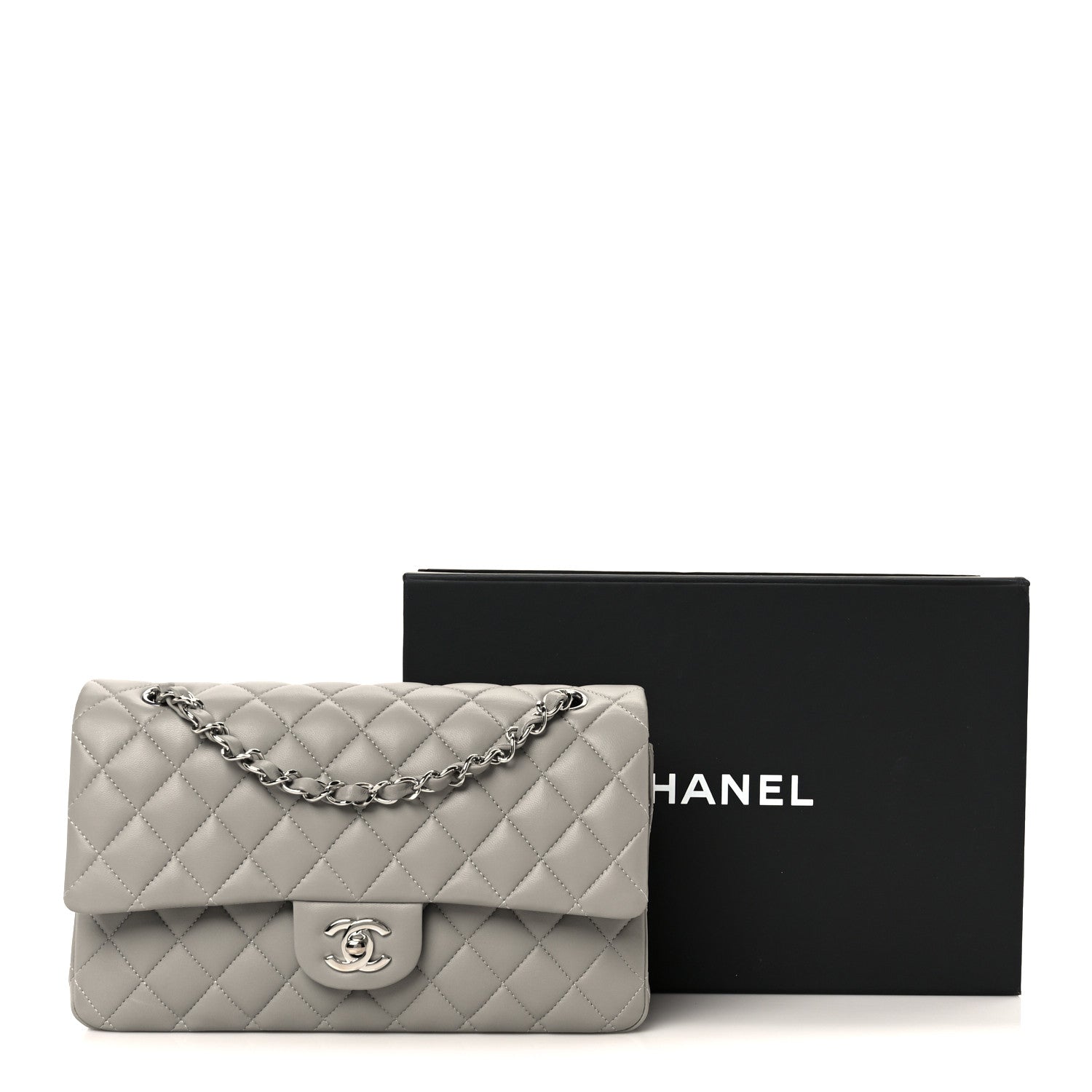 Chanel Lambskin Quilted Medium Double Flap Grey 1833530 – FASHIONPHILE