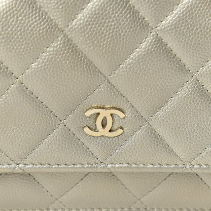 Chanel Pearly Caviar Quilted Wallet On Chain WOC Light Gold 14 of 14