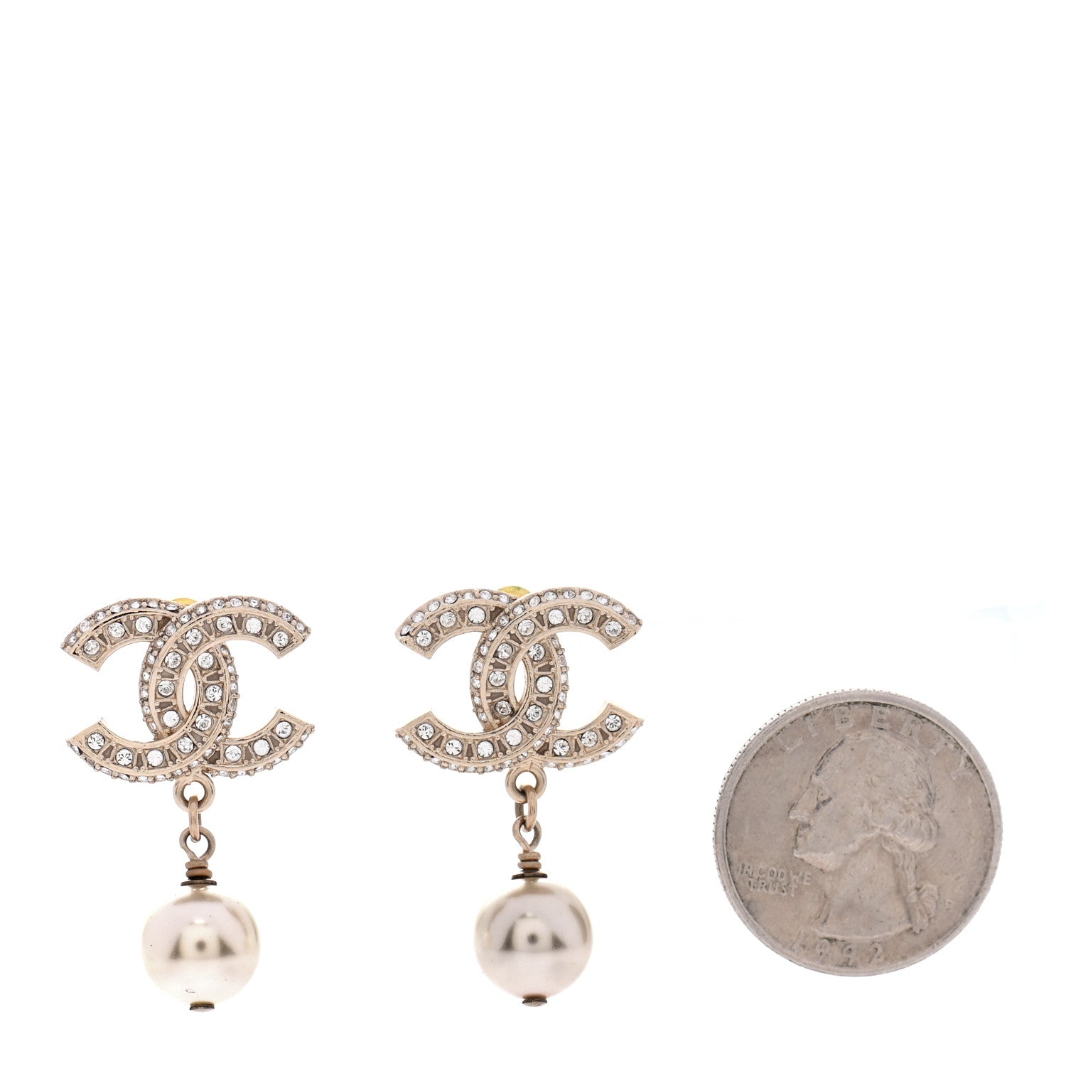 Chanel Crystal Pearl CC Drop Earrings Gold 2 of 4