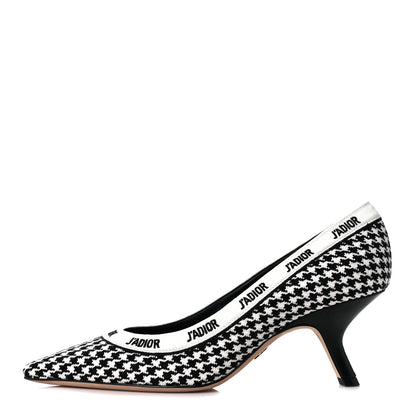 Christian Dior Wool Ribbon Houndstooth Embroidered J'Adior 65mm Pumps 39 Black White 1 of 9