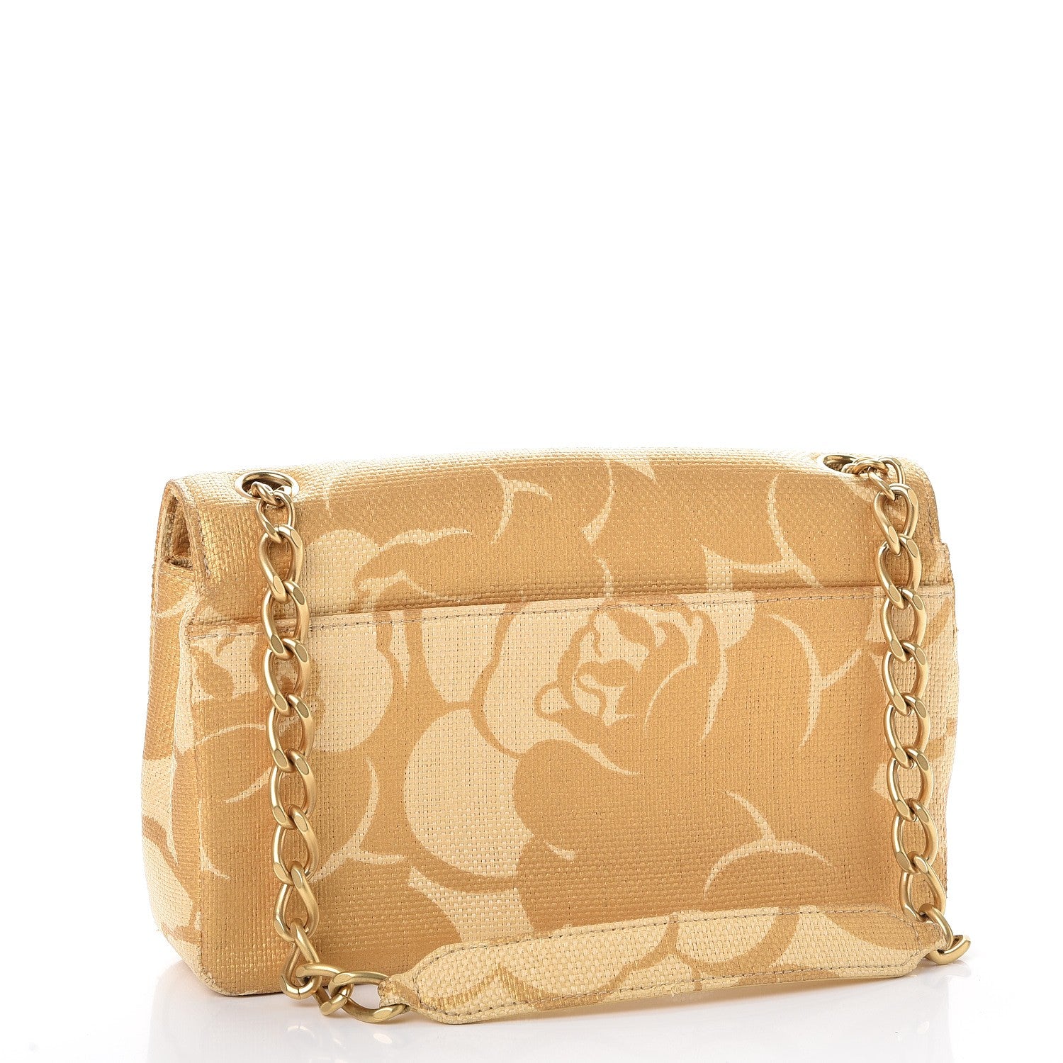 Chanel Woven Straw Camellia Print Medium Single Flap Gold 3 of 8