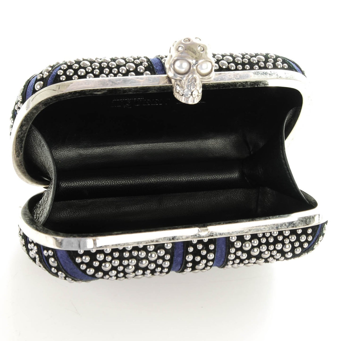 Suede Studded Britannia Skull Box Clutch Blue Black