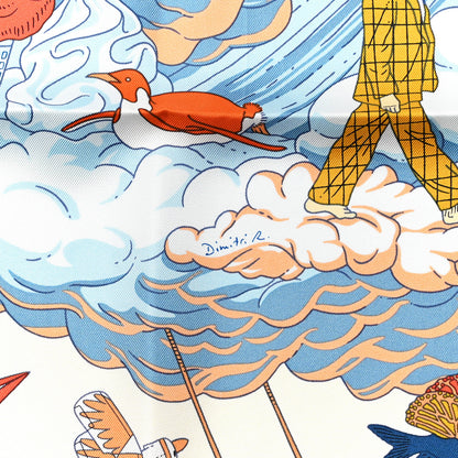 Hermes Silk Sur Mon Nuage Scarf 90 Creme Bleu Clair 6 of 6