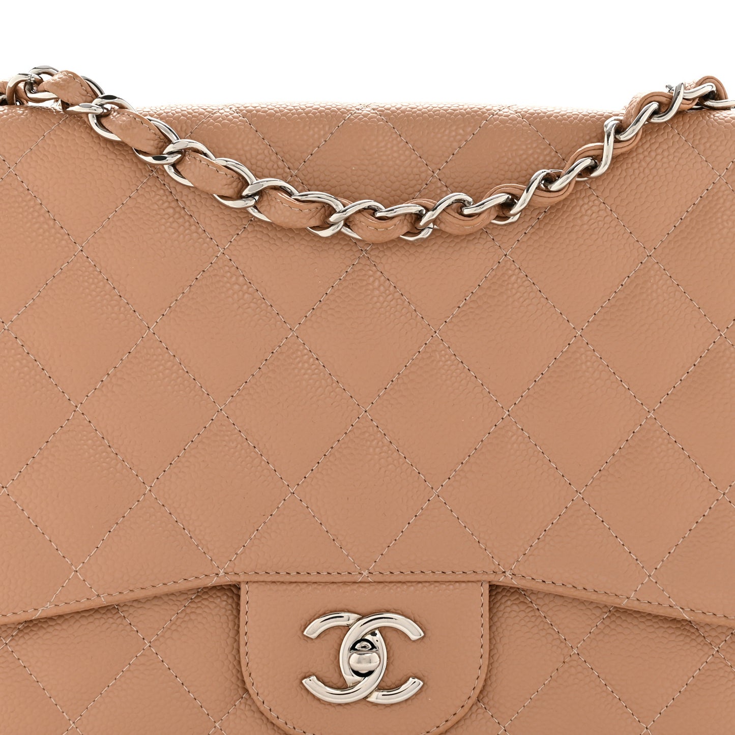 Caviar Quilted Jumbo Single Flap Dark Beige