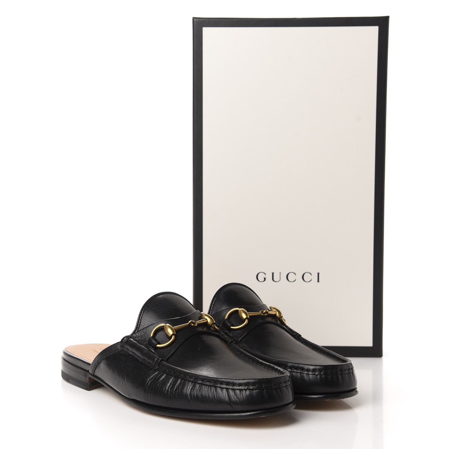 Gucci Goatskin Mens Horsebit Slippers 10 Black 10 of 10