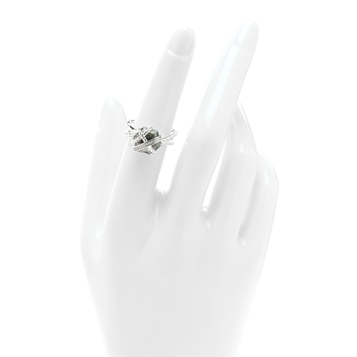 Sterling Silver Diamond Prasiolite 10mm Cable Wrap Ring 52 6
