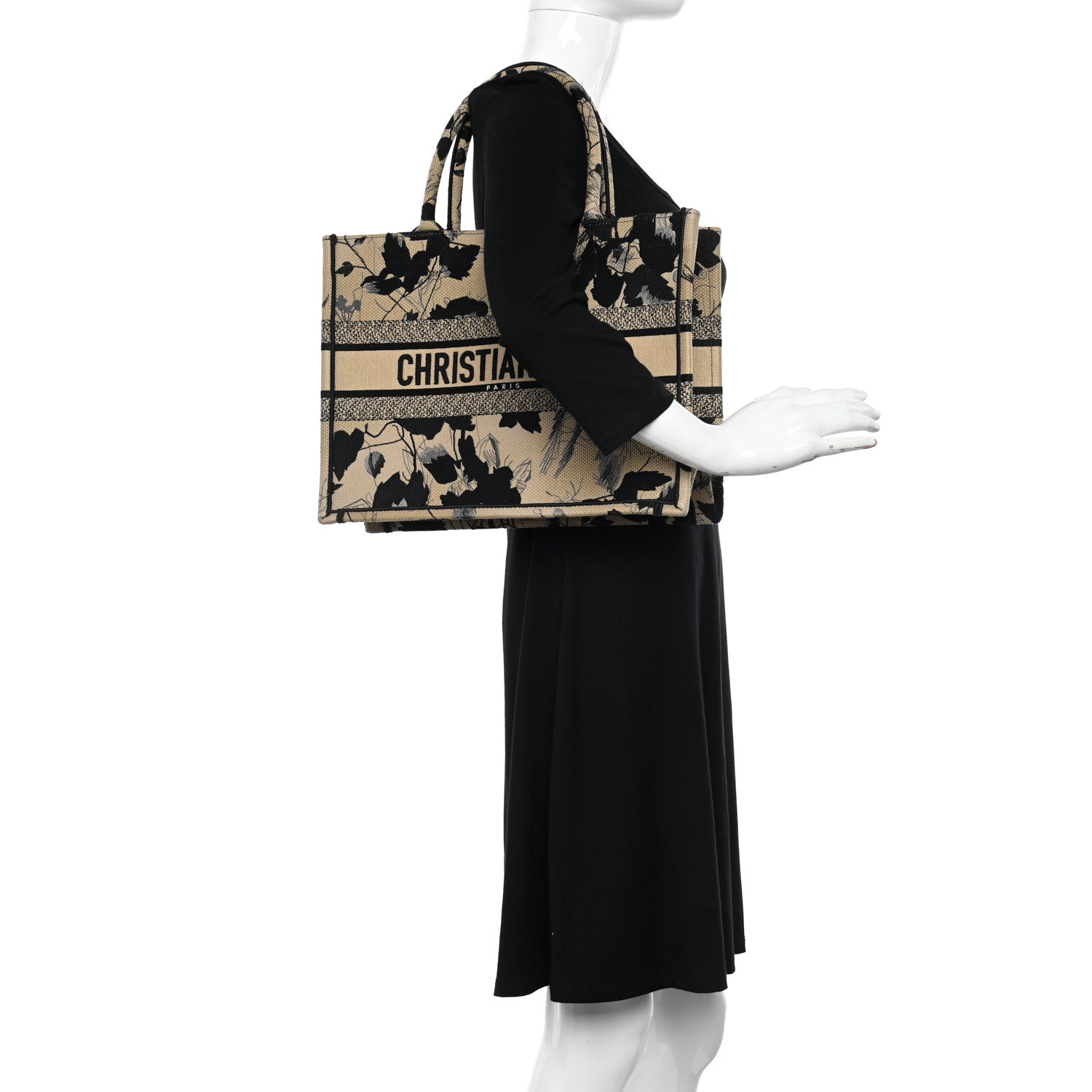Christian Dior Canvas Embroidered Medium Fleurs Mystiques Book Tote Black Beige 2 of 10