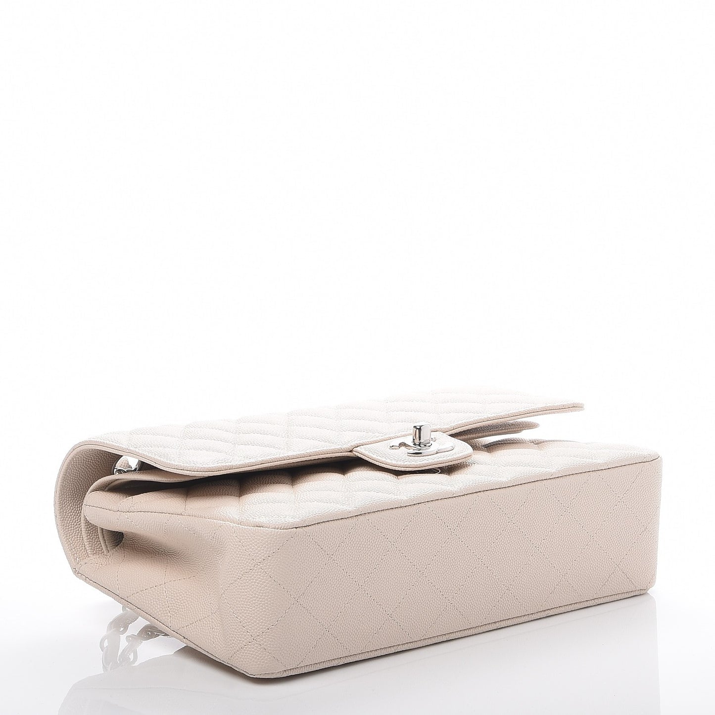 Caviar Quilted Medium Double Flap Light Beige