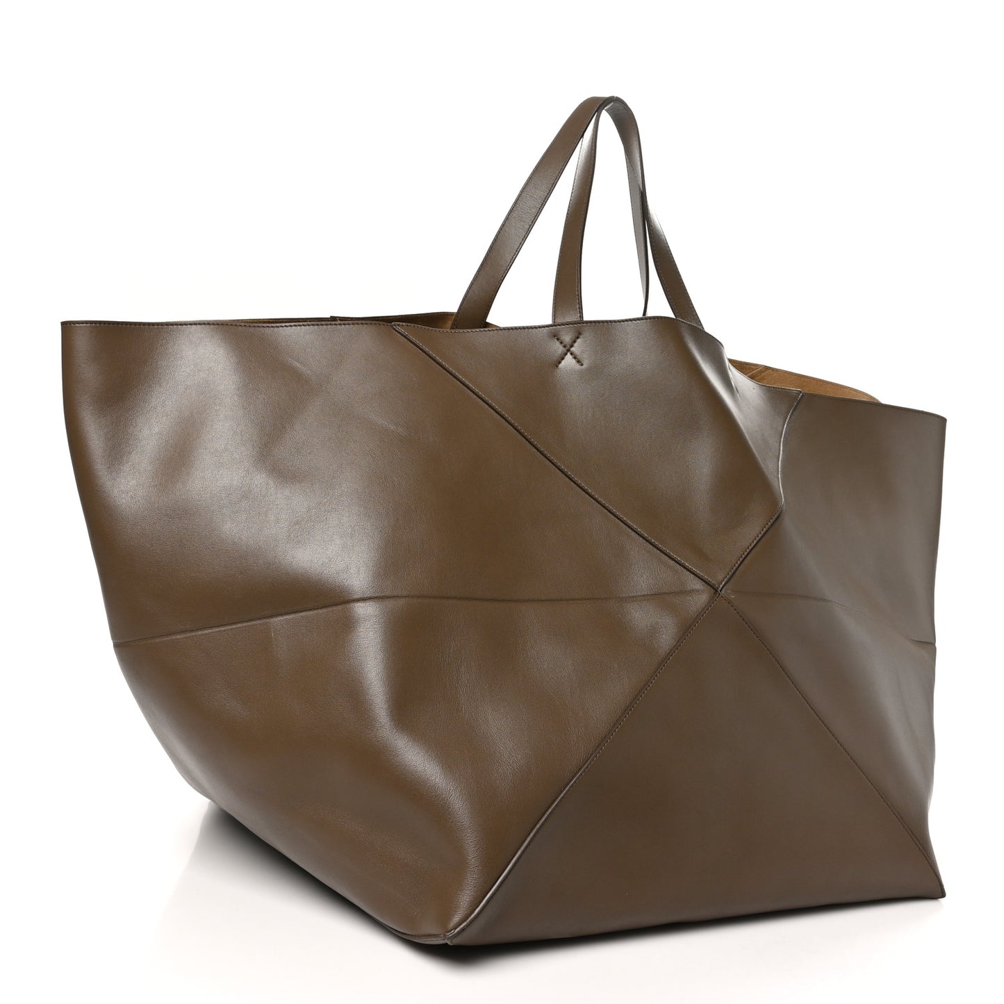 Shiny Calfskin XXL Puzzle Fold Tote Umber