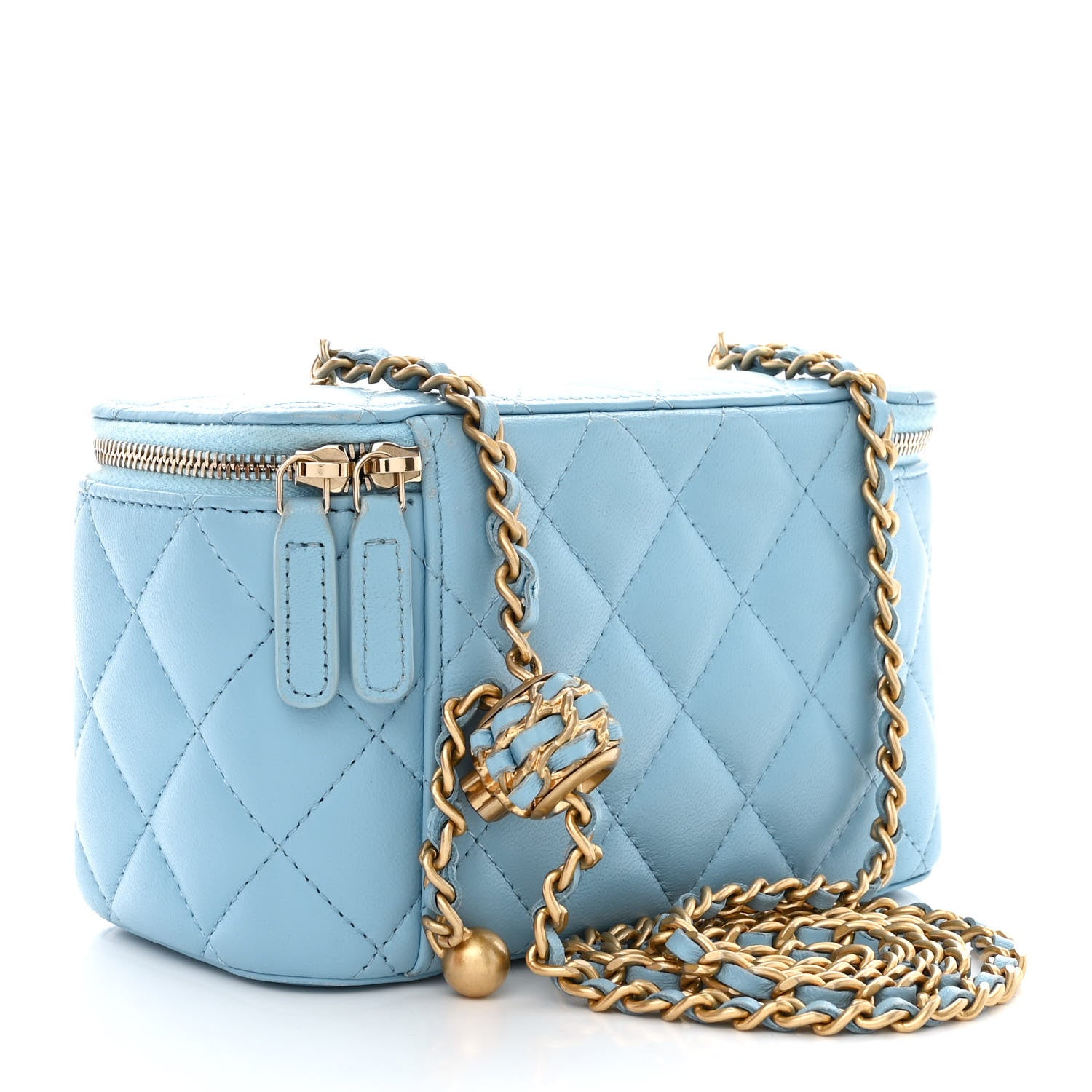 Chanel Lambskin Quilted Pearl Crush Small Vanity Case With Chain Light Blue 3 of 10