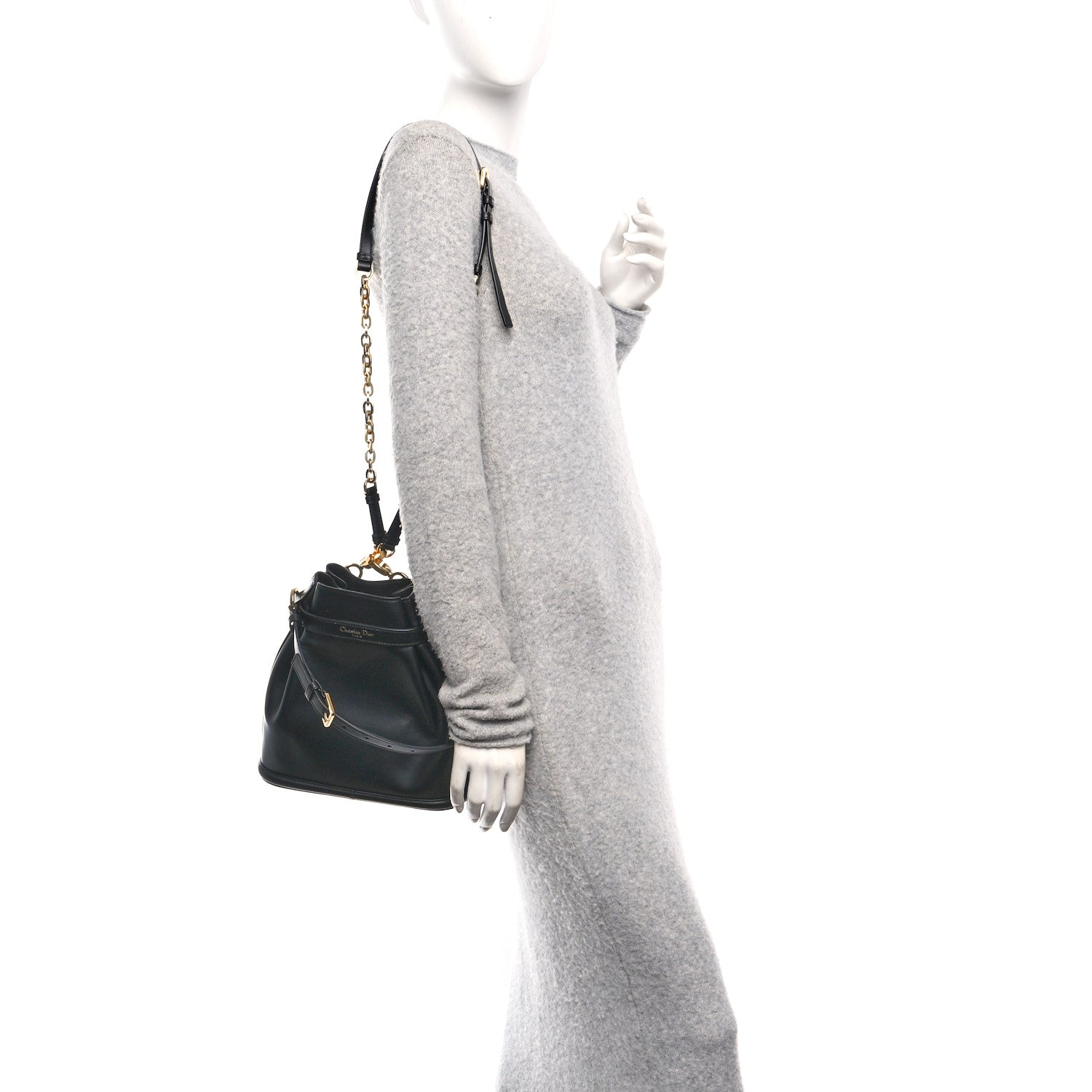 Christian Dior Calfskin CD Embossed Medium C'est Chain Bucket Bag Black 2 of 11