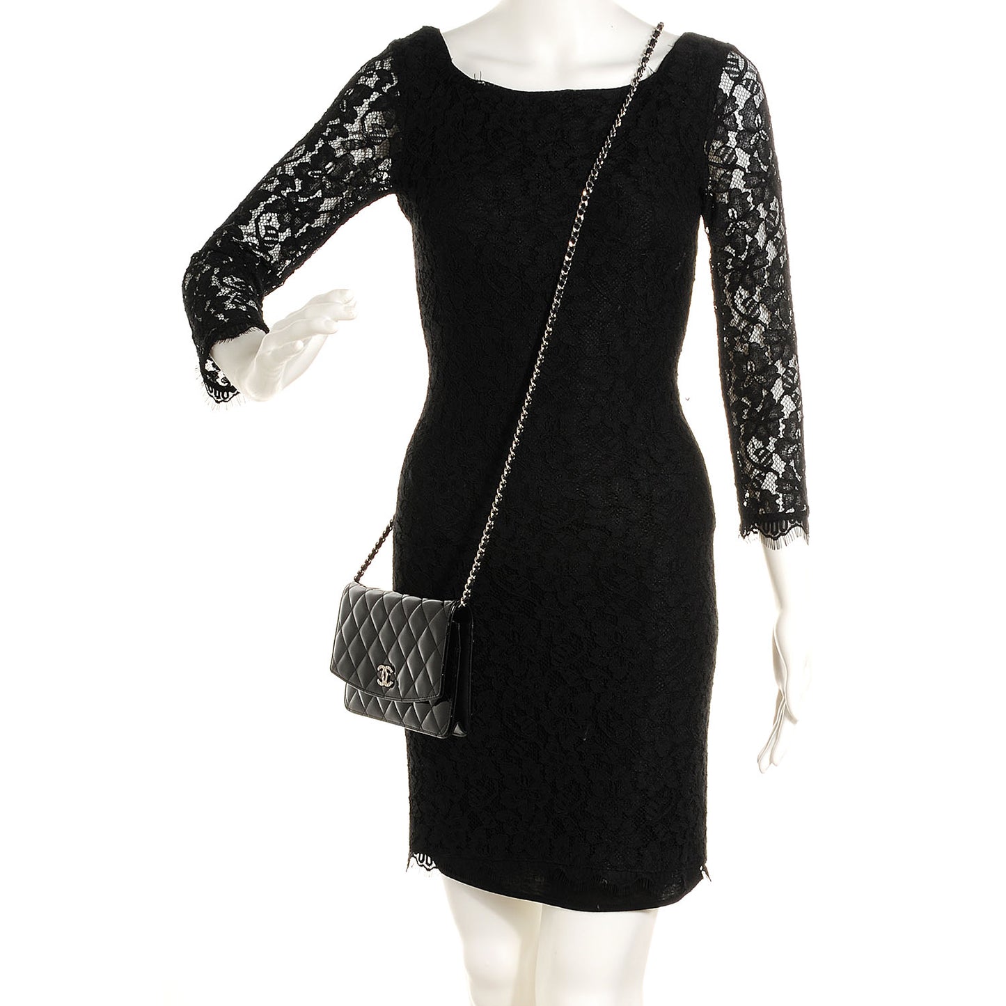 Patent Quilted Brilliant Wallet On Chain WOC Black
