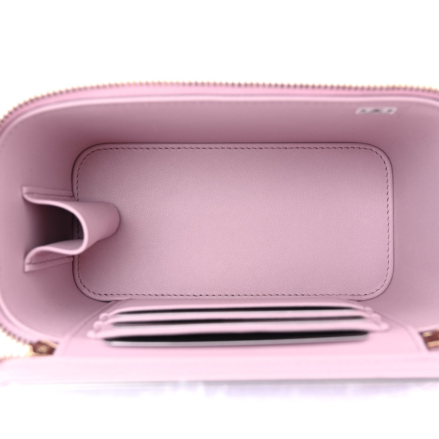 Lambskin Quilted Small Top Handle Vanity Case With Chain Light Pink
