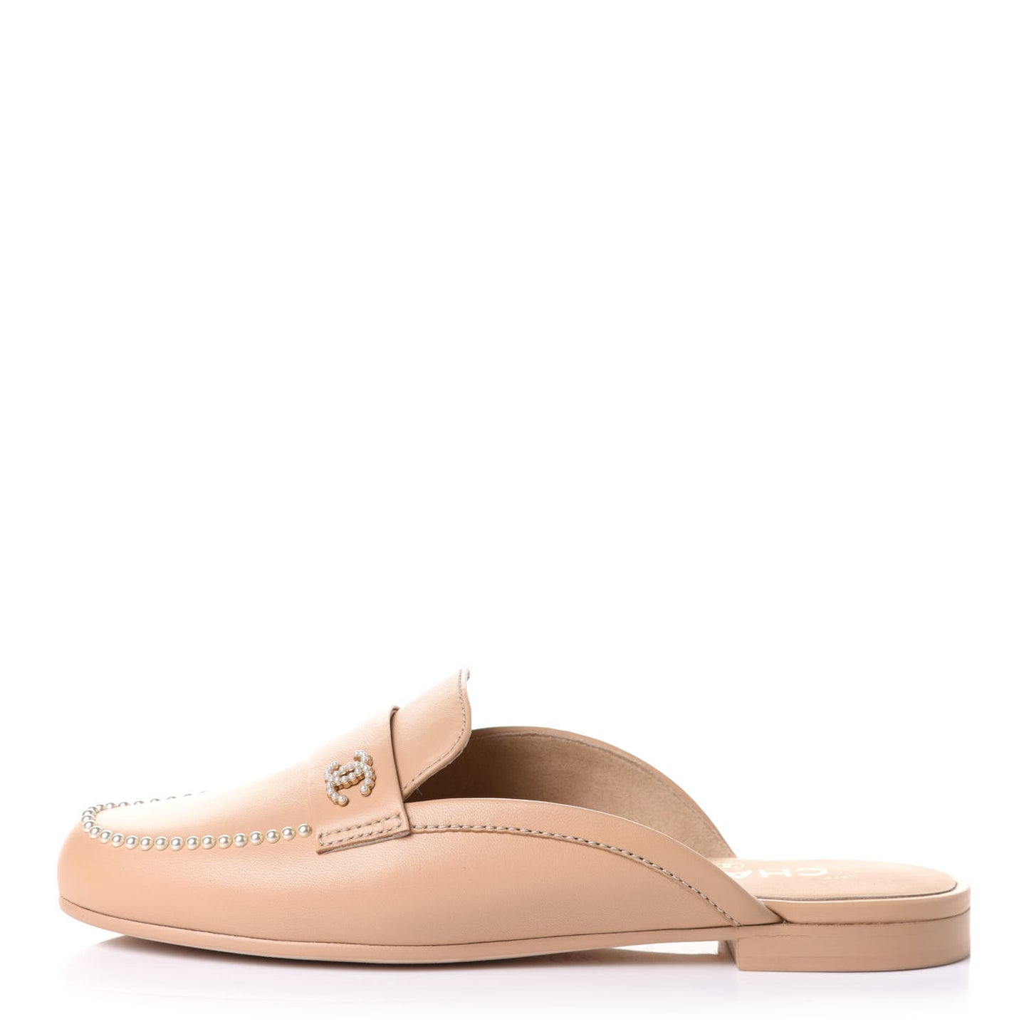 Lambskin Pearl CC Mules 38.5 Beige