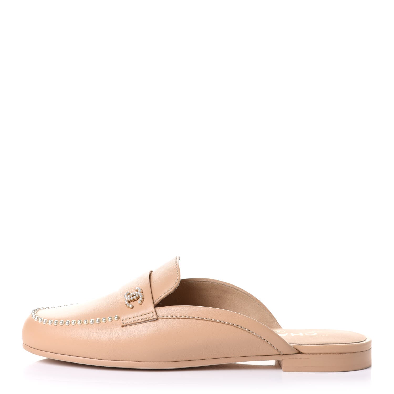 Chanel Lambskin Pearl CC Mules 38.5 Beige 1 of 11