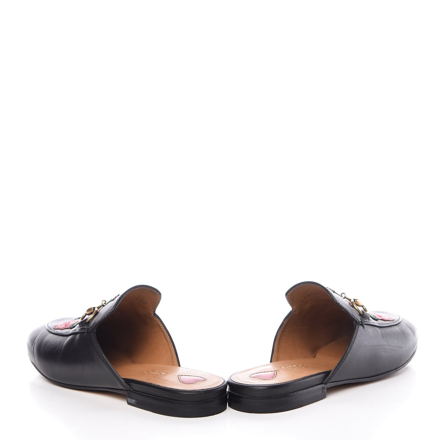 Calfskin Flower Embroidered Princetown Slippers 36 Black